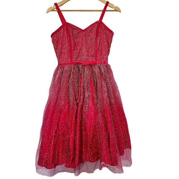 ModCloth Collectif Haute Holiday Party Swing Dress Size 6 Pink Tulle Glitter NEW - Picture 3 of 13